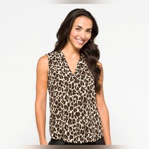 Vince Camuto Women's Leopard-Print V-Neck Sleeveless Top Size Medium